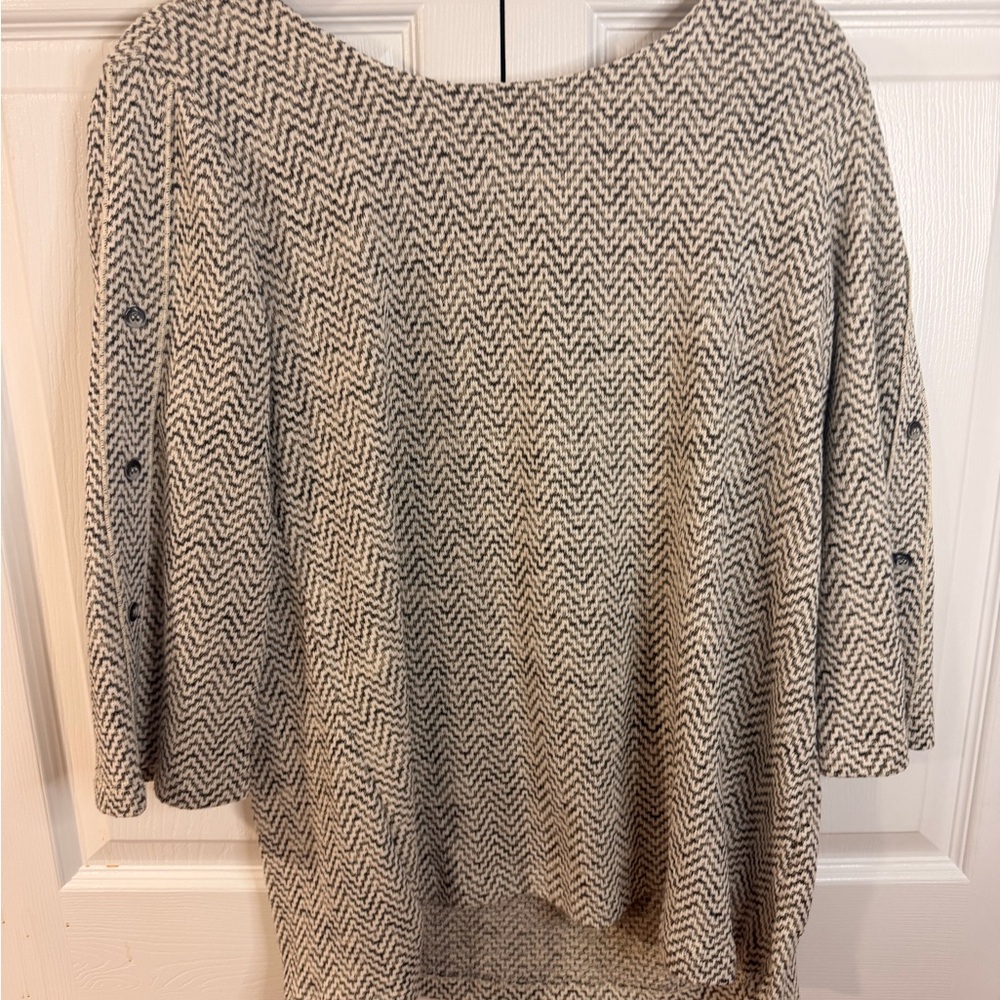 Boatneck Chevron Knit Off-the-Shoulder Sweater in Cream and Black